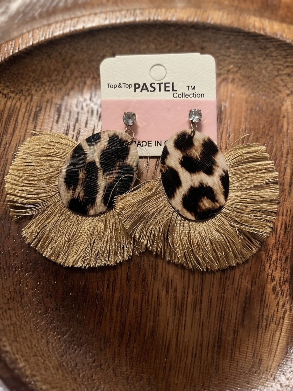 Fashion Jewelry Gold Fringe Leopard Print Drop Earrings